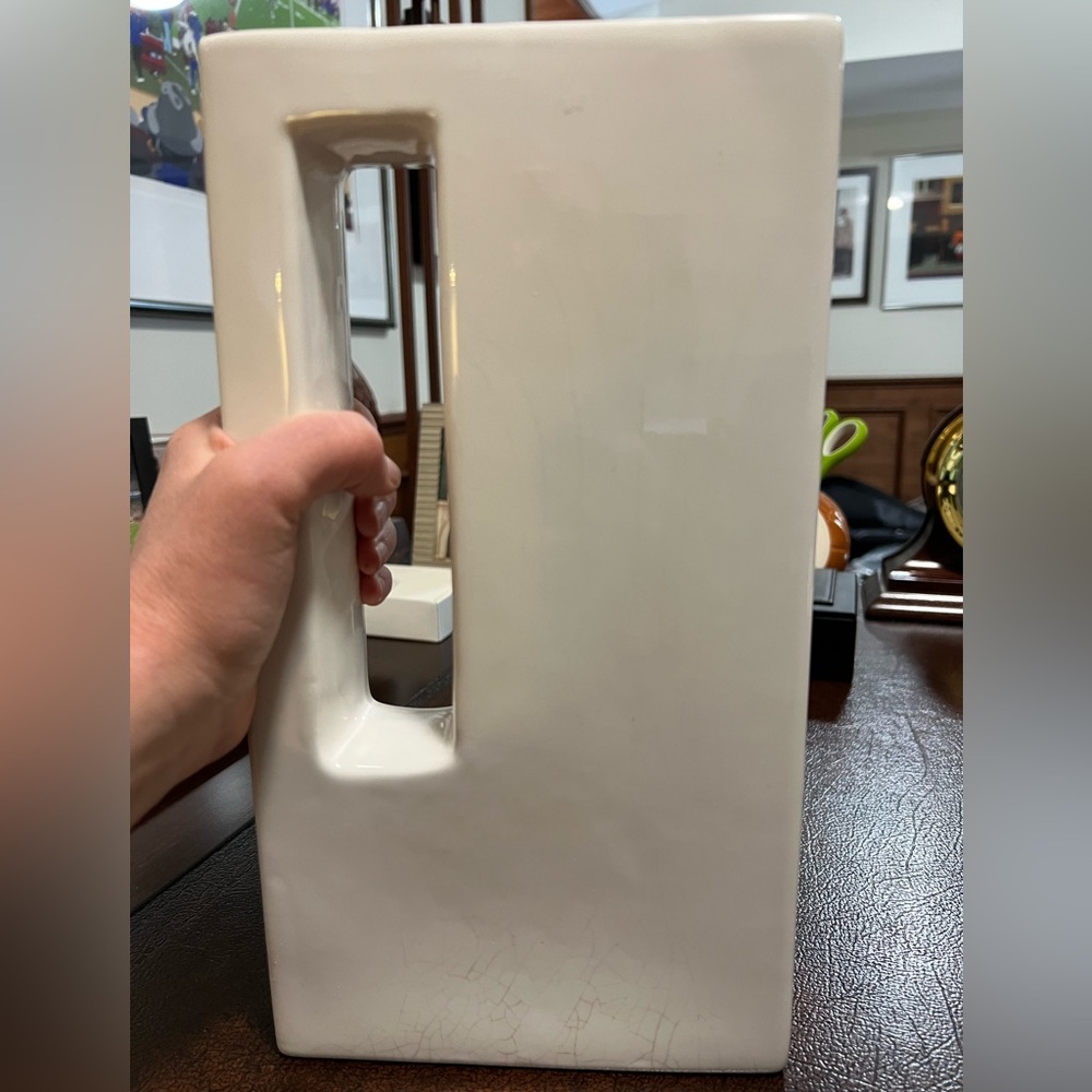 Vintage rectangular White Ceramic Chimney Vase - Picture 2 of 11